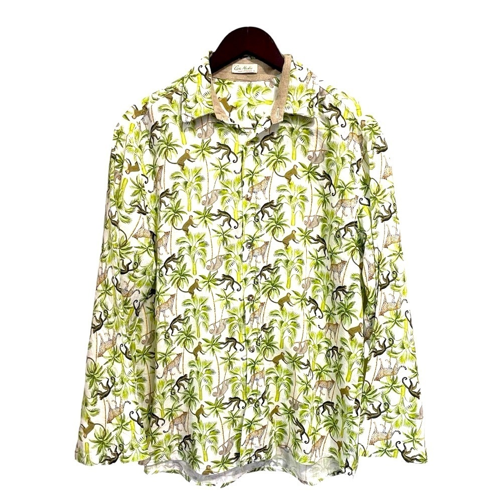 Vintage Casa Mastro Hawaiian Short Sleeves Animal Print Tropical Shirt Top Sz XL